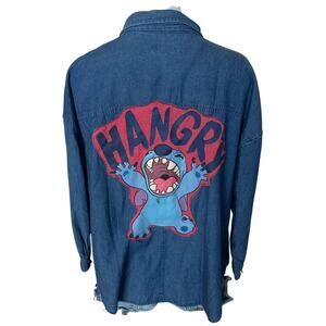 Lilo and Stitch Chambray Shirt SMALL Hangry Oversized Unique Shacket Denim Jean